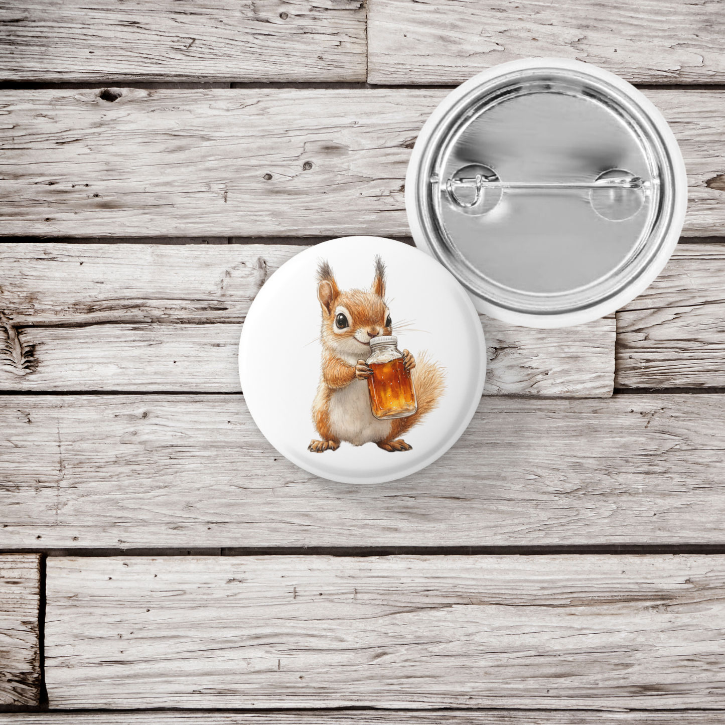 Squirrel With Maple Syrup Pin Back Button, Magnet