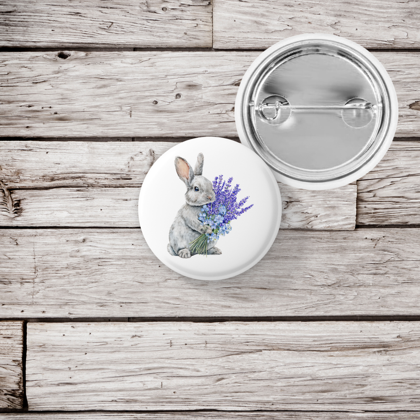 Floral Bunny 7 Pin Back Button, Magnet
