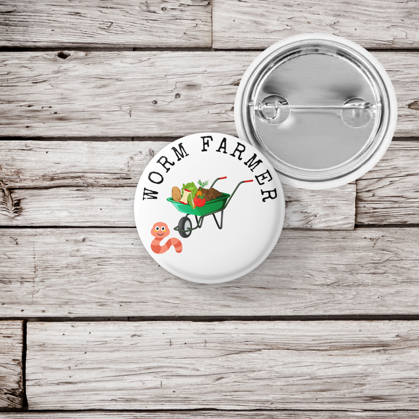 Worm Farmer Pin Back Button, Magnet, Keychain