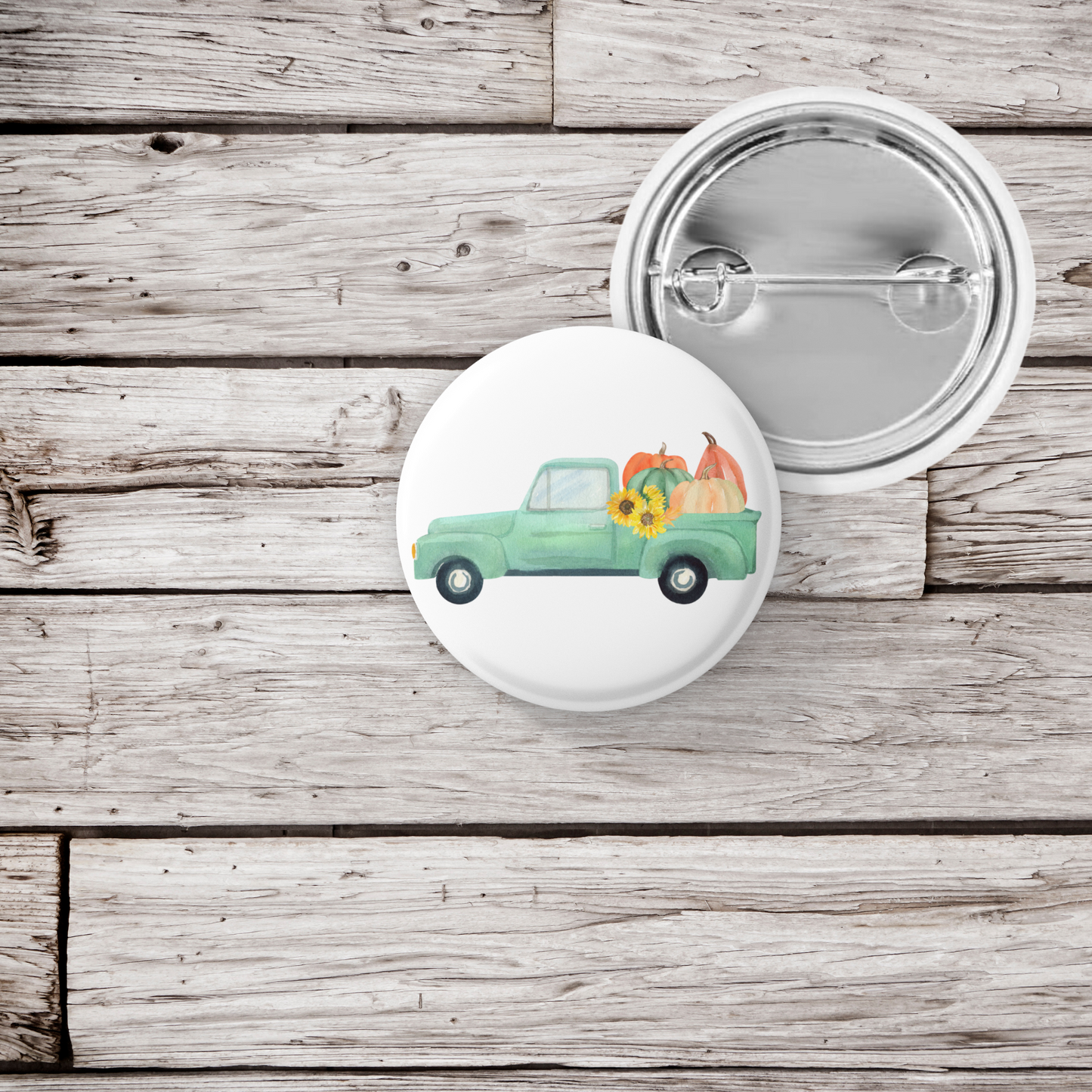 Fall Harvest Truck Pin Back Button, Magnet, Keychain
