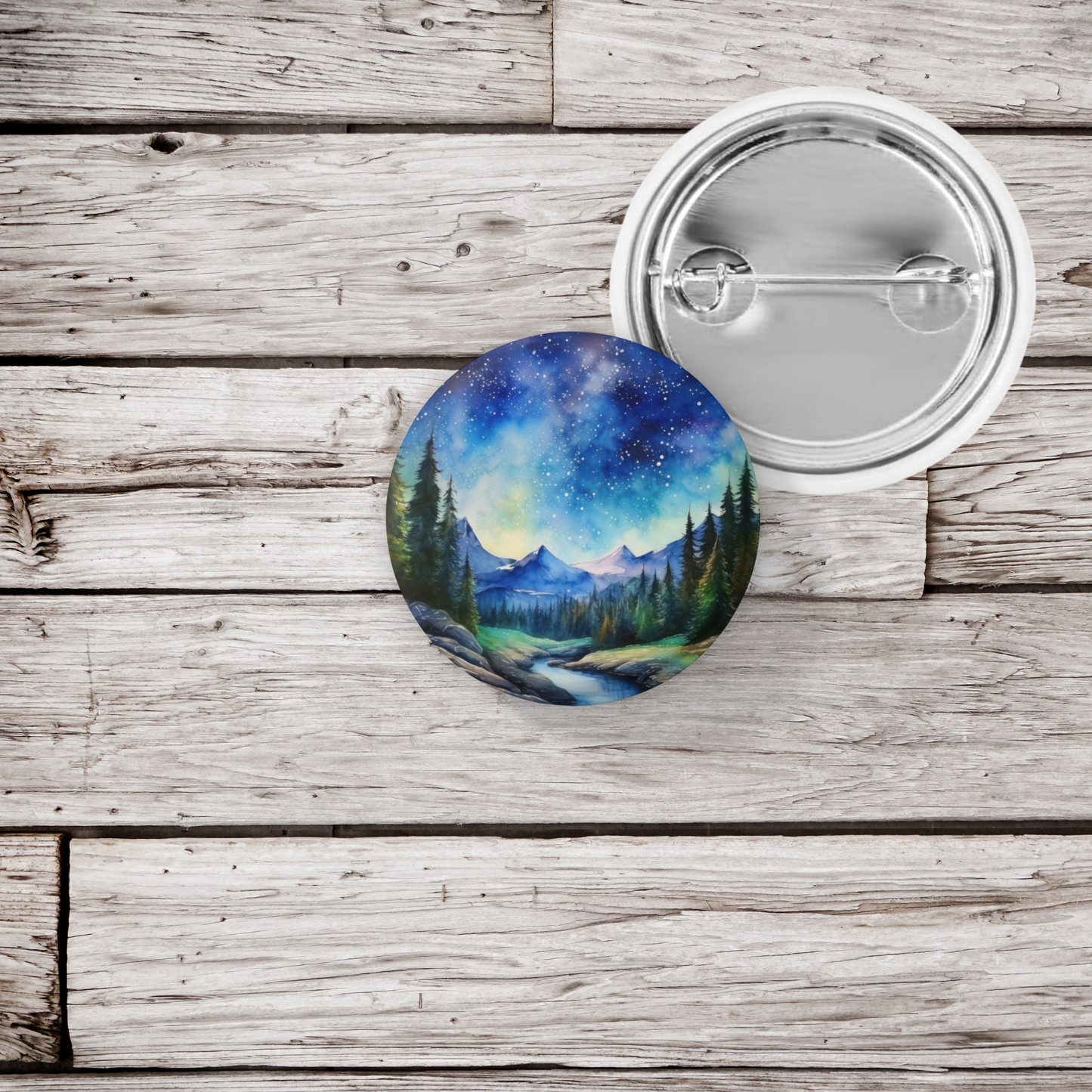 Night Mountains 8 Pin Back Button, Magnet