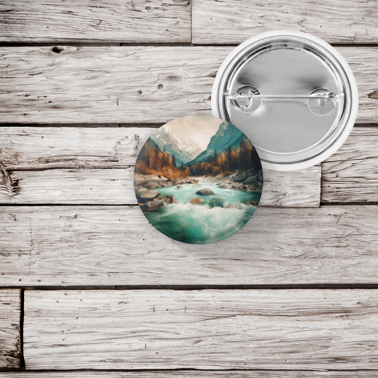 Rushing Water River 4 Pin Back Button, Magnet, Keychain