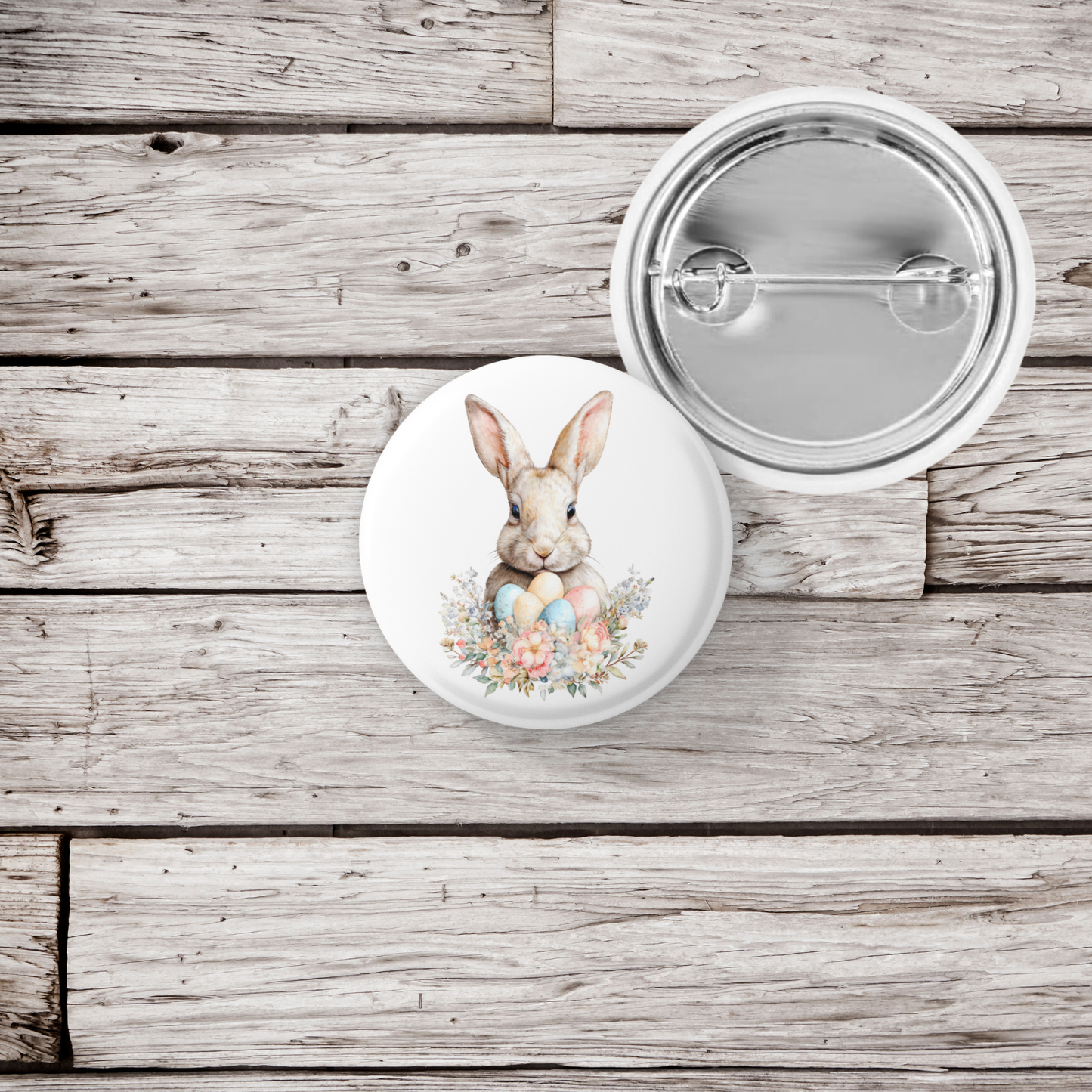 Floral Bunny 9 Pin Back Button, Magnet