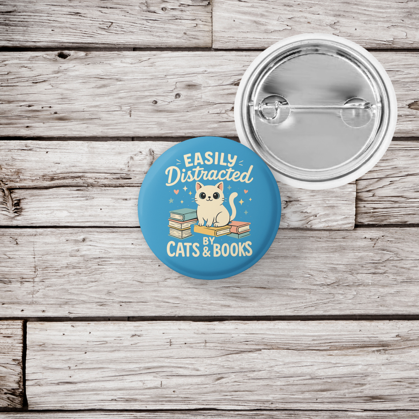Easily Distracted By Cats & Books Pin Back Button, Magnet