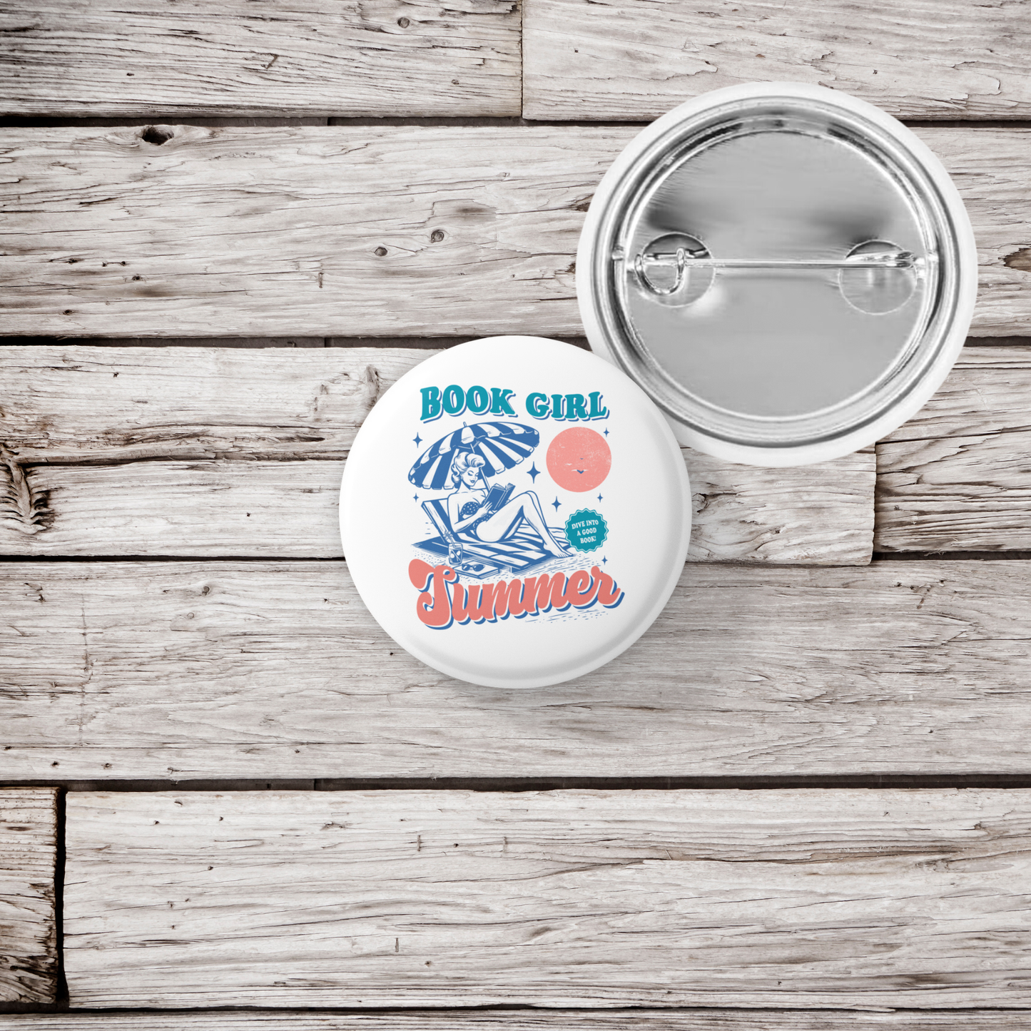 Book Girl Summer Pin Back Button, Magnet