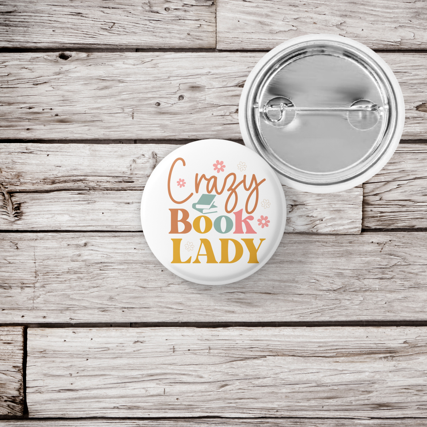 Crazy Book Lady Pin Back Button, Magnet