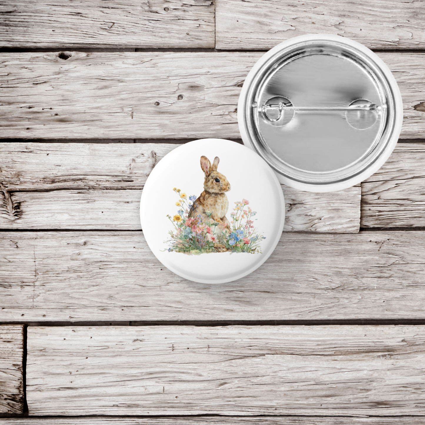 Floral Bunny 4 Pin Back Button, Magnet