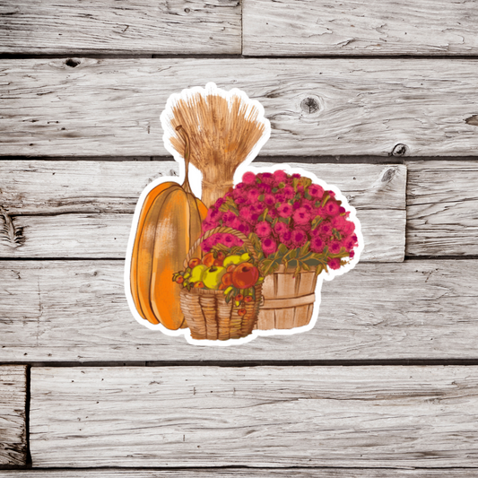 Autumn Mums and Pumpkin Sticker