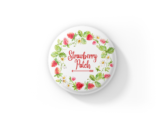 Strawberry Patch Pin Back Button, Magnet, Keychain