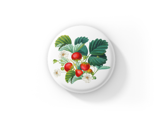 Strawberry Pin Back Button, Magnet, Keychain