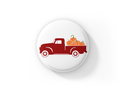 Pumpkin Truck Pin Back Button