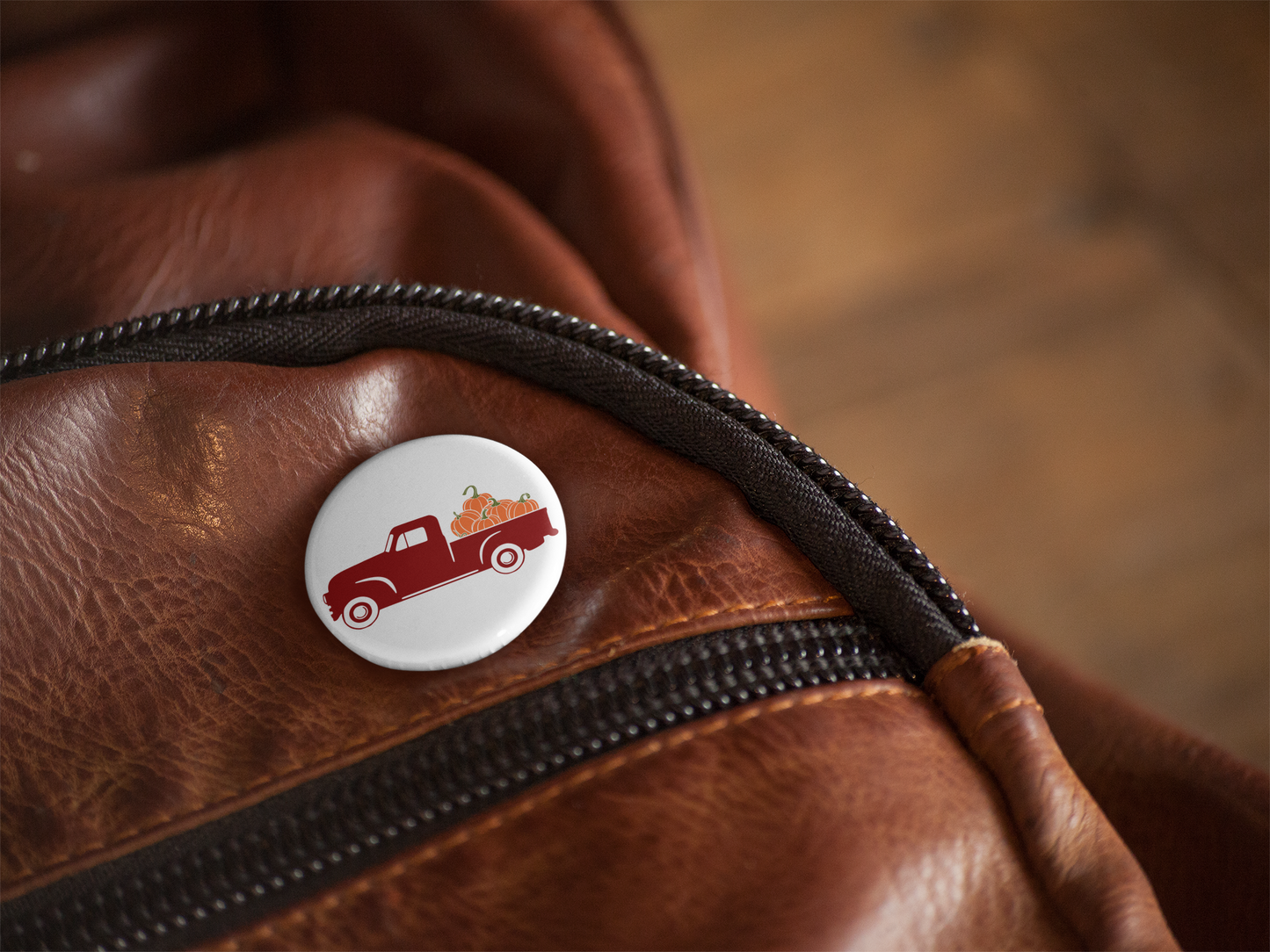 Pumpkin Truck Pin Back Button, Magnet, Keychain