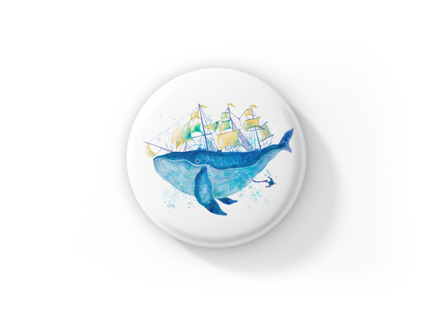 Sailing Whale Pin Back Button, Magnet, Keychain