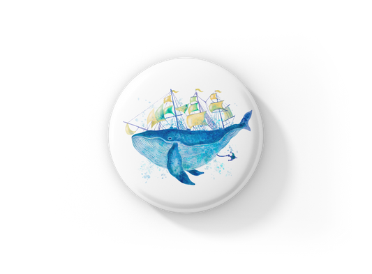 Sailing Whale Pin Back Button, Magnet, Keychain