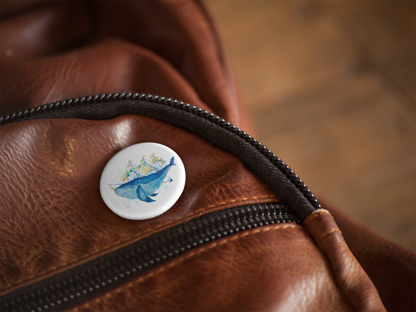 Sailing Whale Pin Back Button, Magnet, Keychain