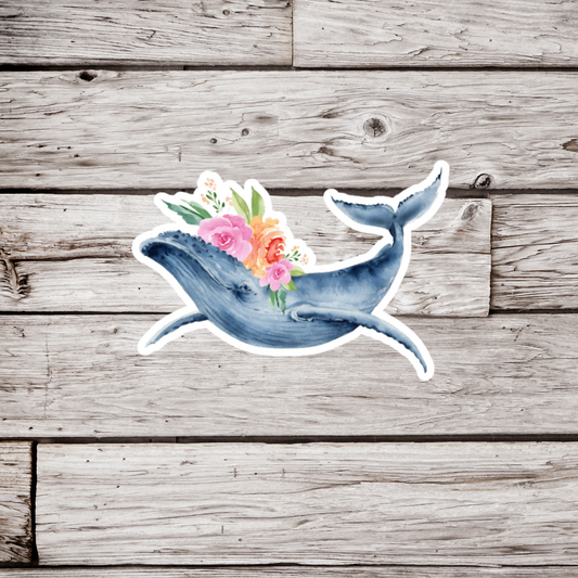 Floral Whale Sticker or Magnet