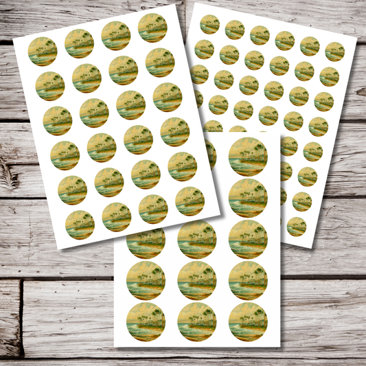 Beach Landscape Circle Sticker Sheet