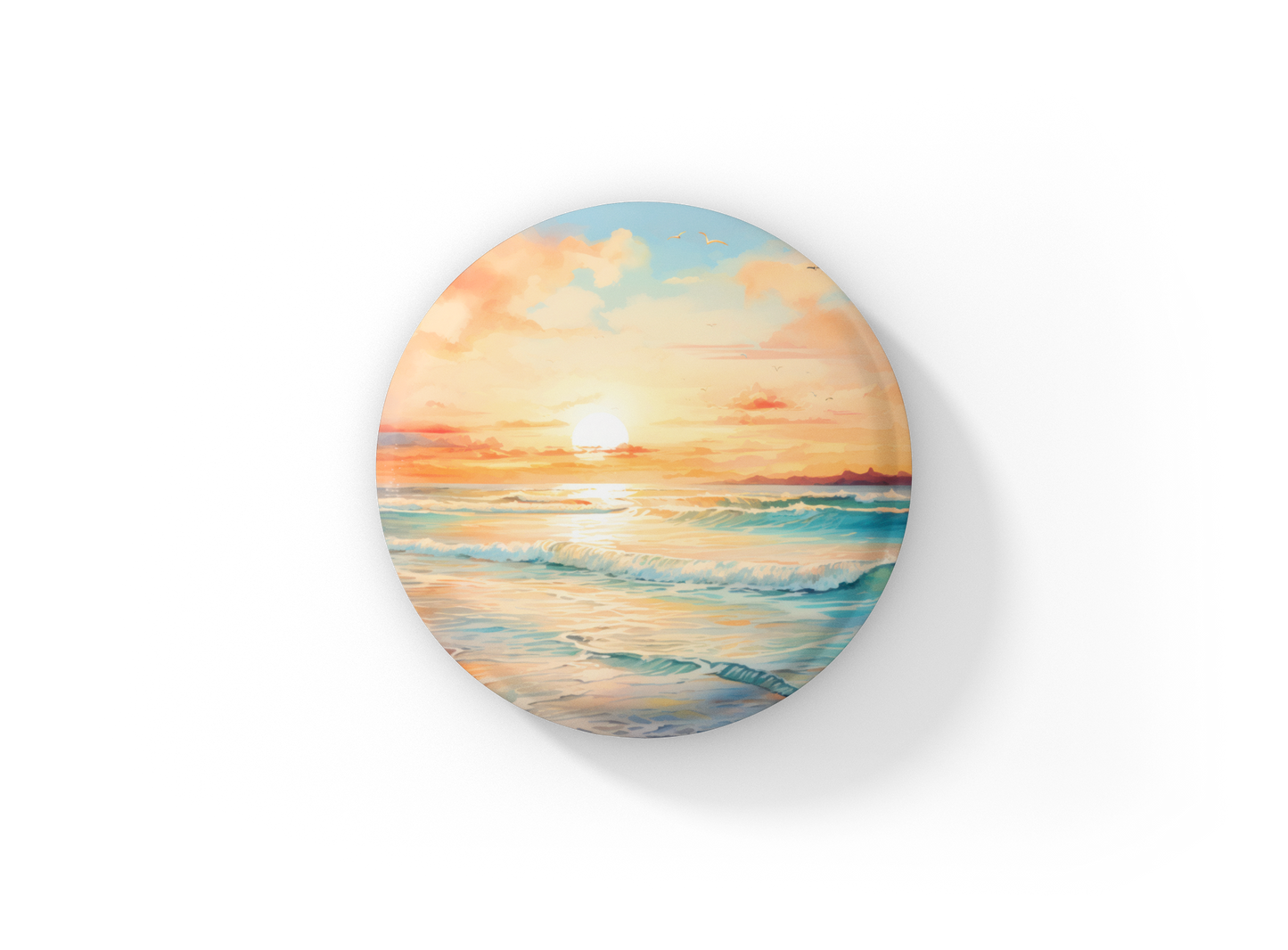 Beach Landscape Pin Back Button, Magnet, Keychain