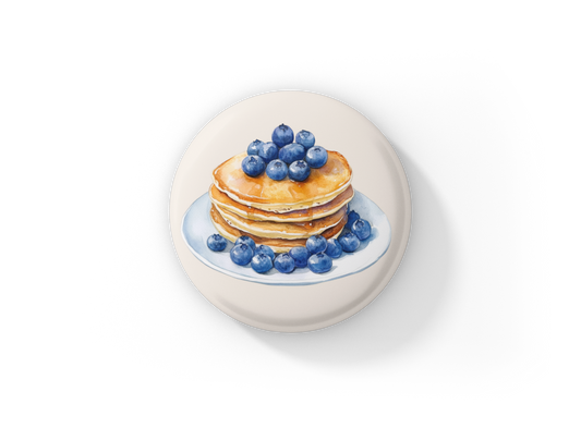Pancakes With Blueberries Pin Back Button, Magnet