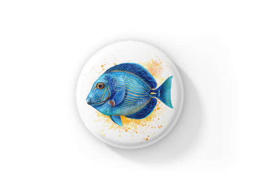 Blue Tang Tropical Fish Pin Back Button, Magnet