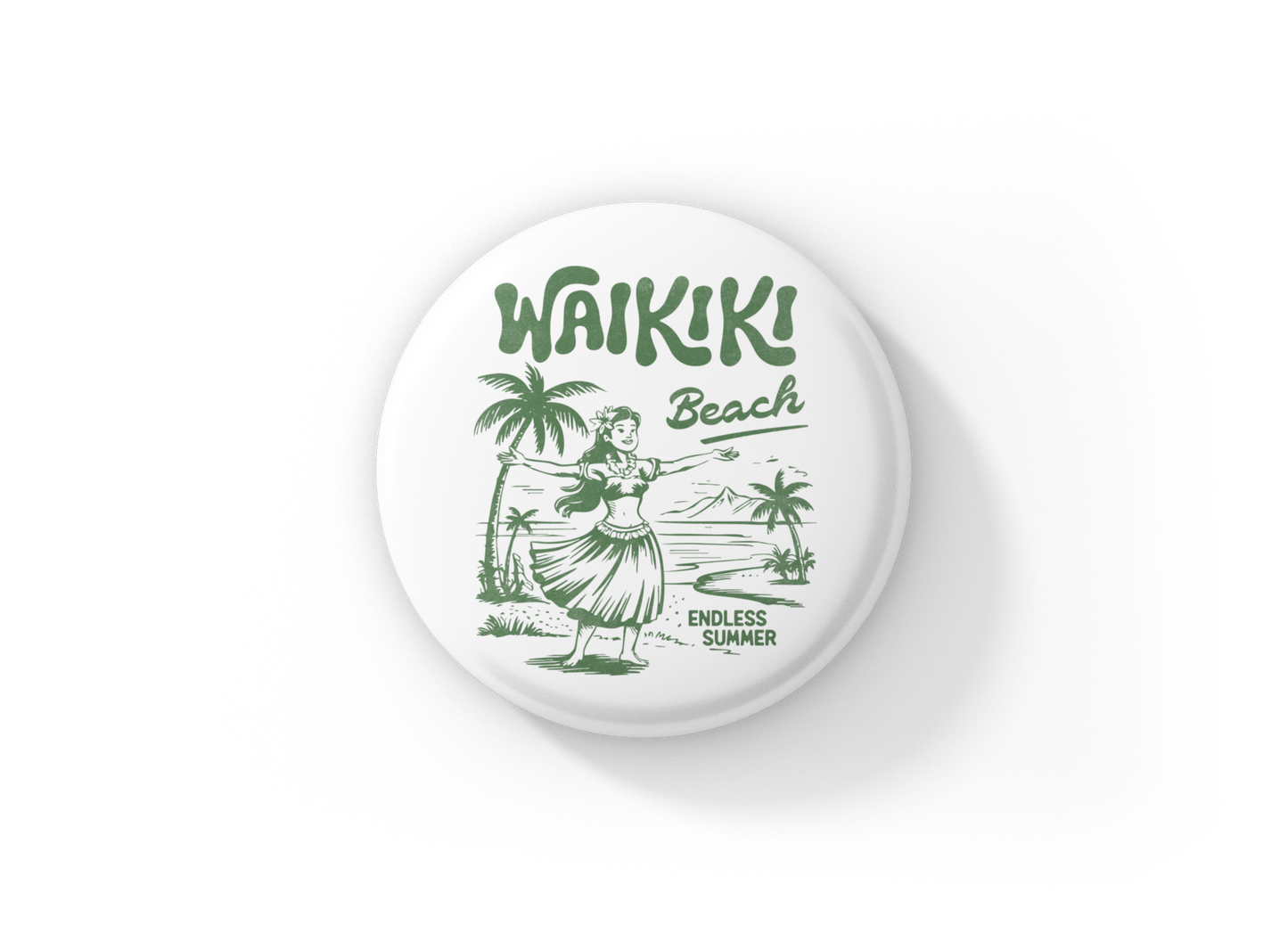 Waikiki Beach Pin Back Button, Magnet