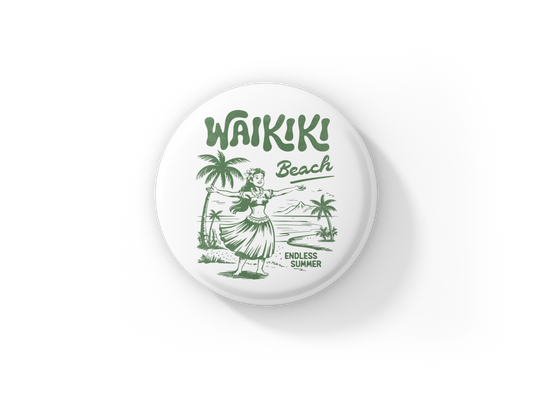 Waikiki Beach Pin Back Button, Magnet