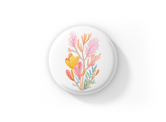 Coral Pin Back Button, Magnet