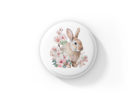 Floral Bunny 1 Pin Back Button, Magnet