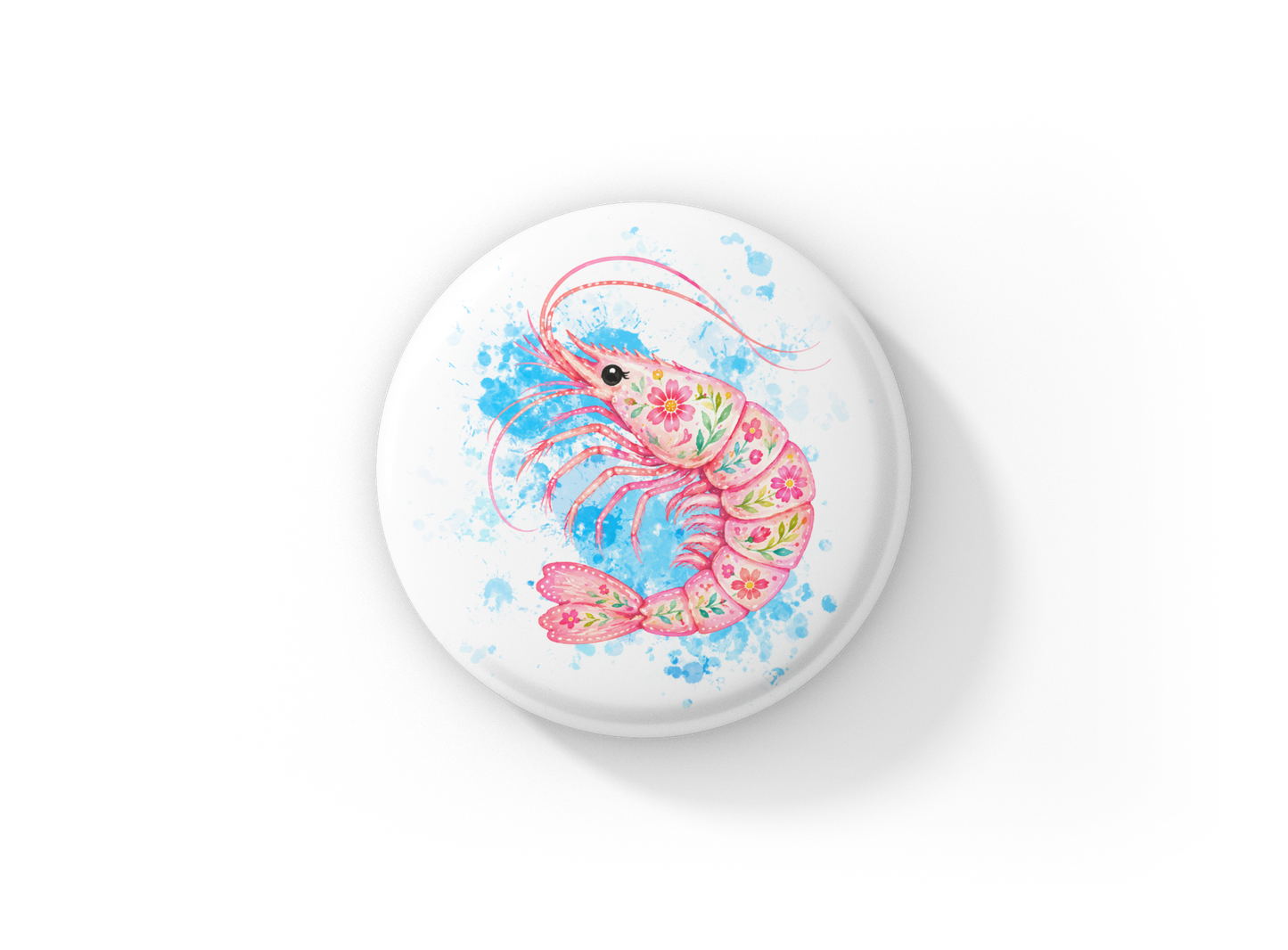 Pink Shrimp Pin Back Button, Magnet