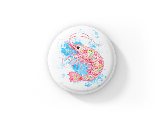 Pink Shrimp Pin Back Button, Magnet