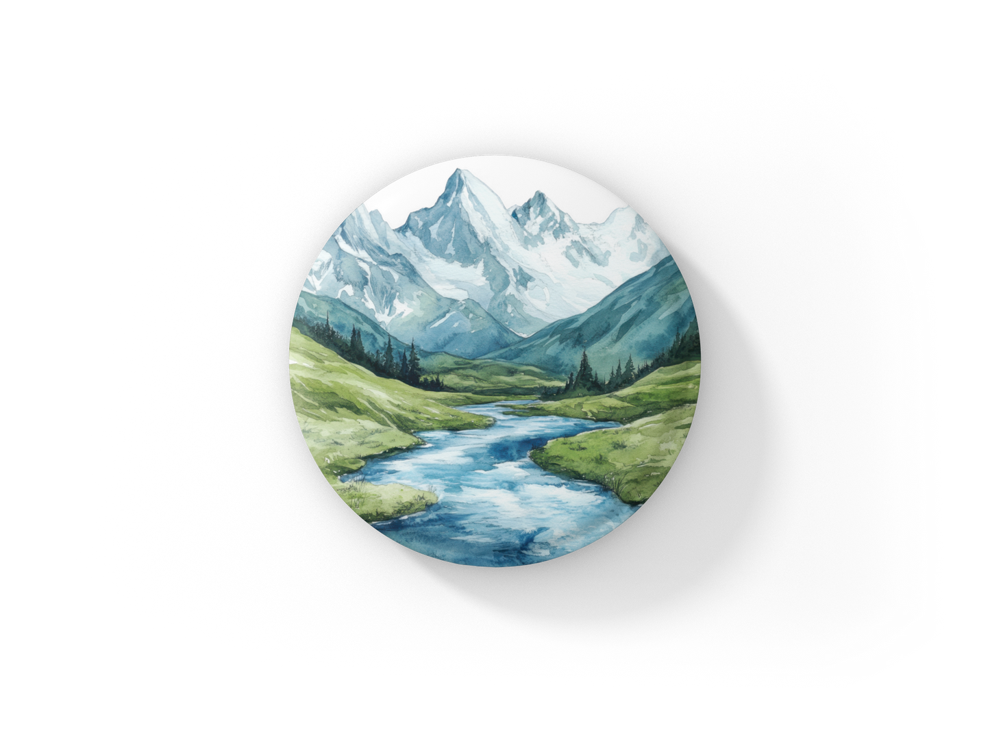 Mountain River Pin Back Button, Magnet