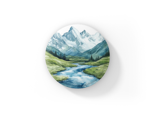 Mountain River Pin Back Button, Magnet
