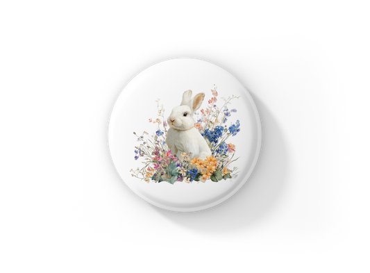 Floral Bunny 2 Pin Back Button, Magnet
