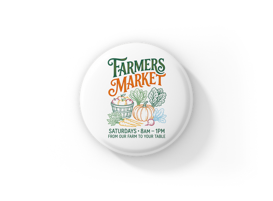 Farmers Market Pin Back Button, Magnet