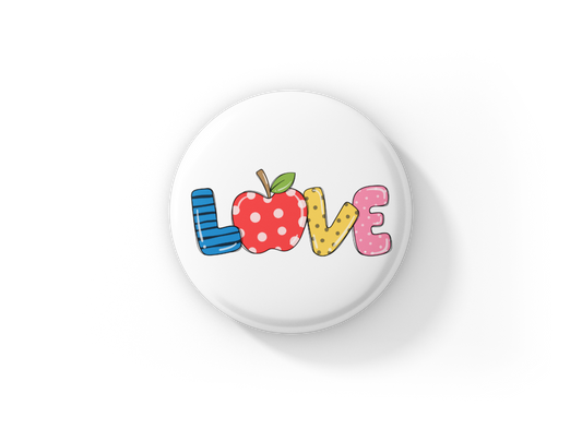 Teacher Love Pin Back Button, Magnet, Keychain