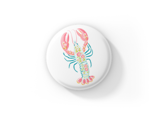 Floral Lobster Pin Back Button, Magnet