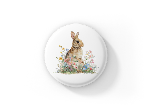 Floral Bunny 4 Pin Back Button, Magnet