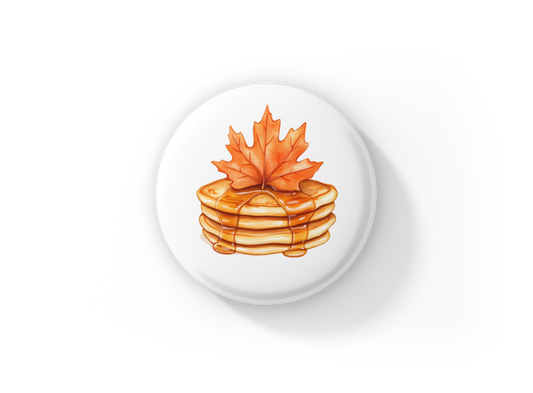 Pancakes Maple Leaf Pin Back Button, Magnet