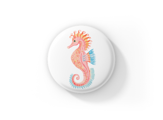 Pink Seahorse 3 Pin Back Button, Magnet