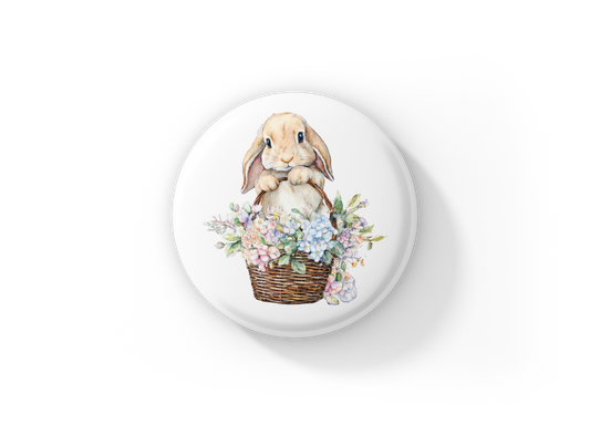 Floral Bunny 5 Pin Back Button, Magnet