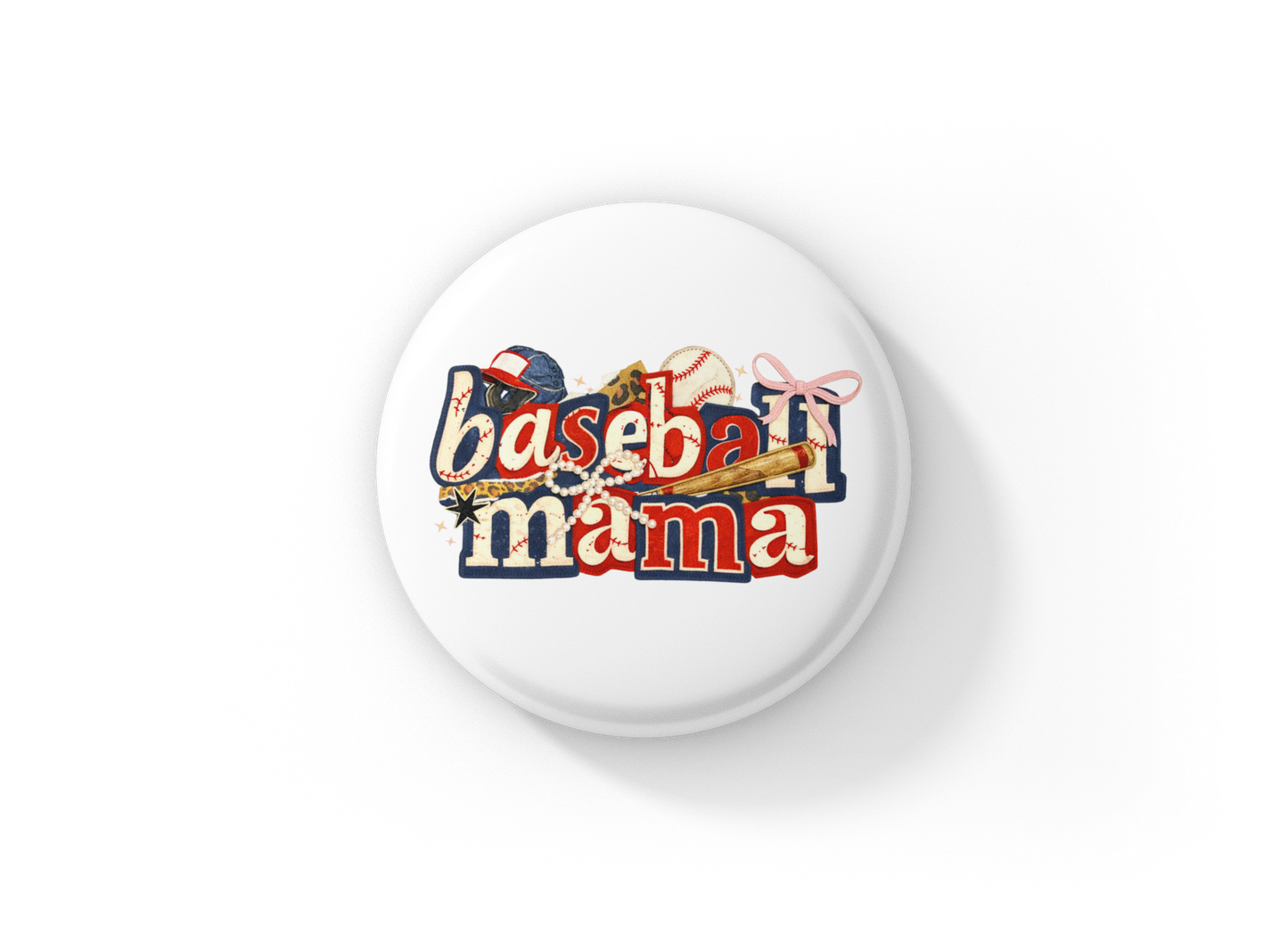 Baseball Mama 3 Pin Back Button, Magnet