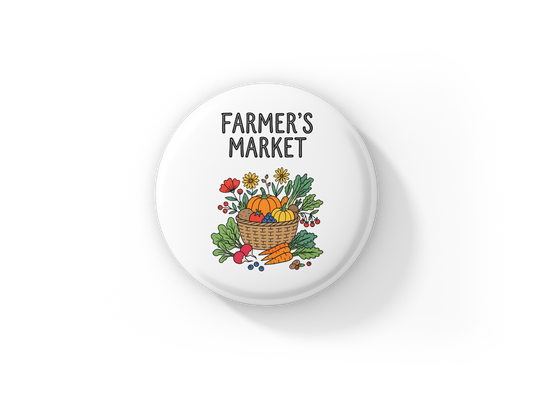 Farmers Market Pin Back Button, Magnet