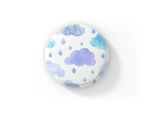 Rain Clouds Pin Back Button, Magnet, Keychain