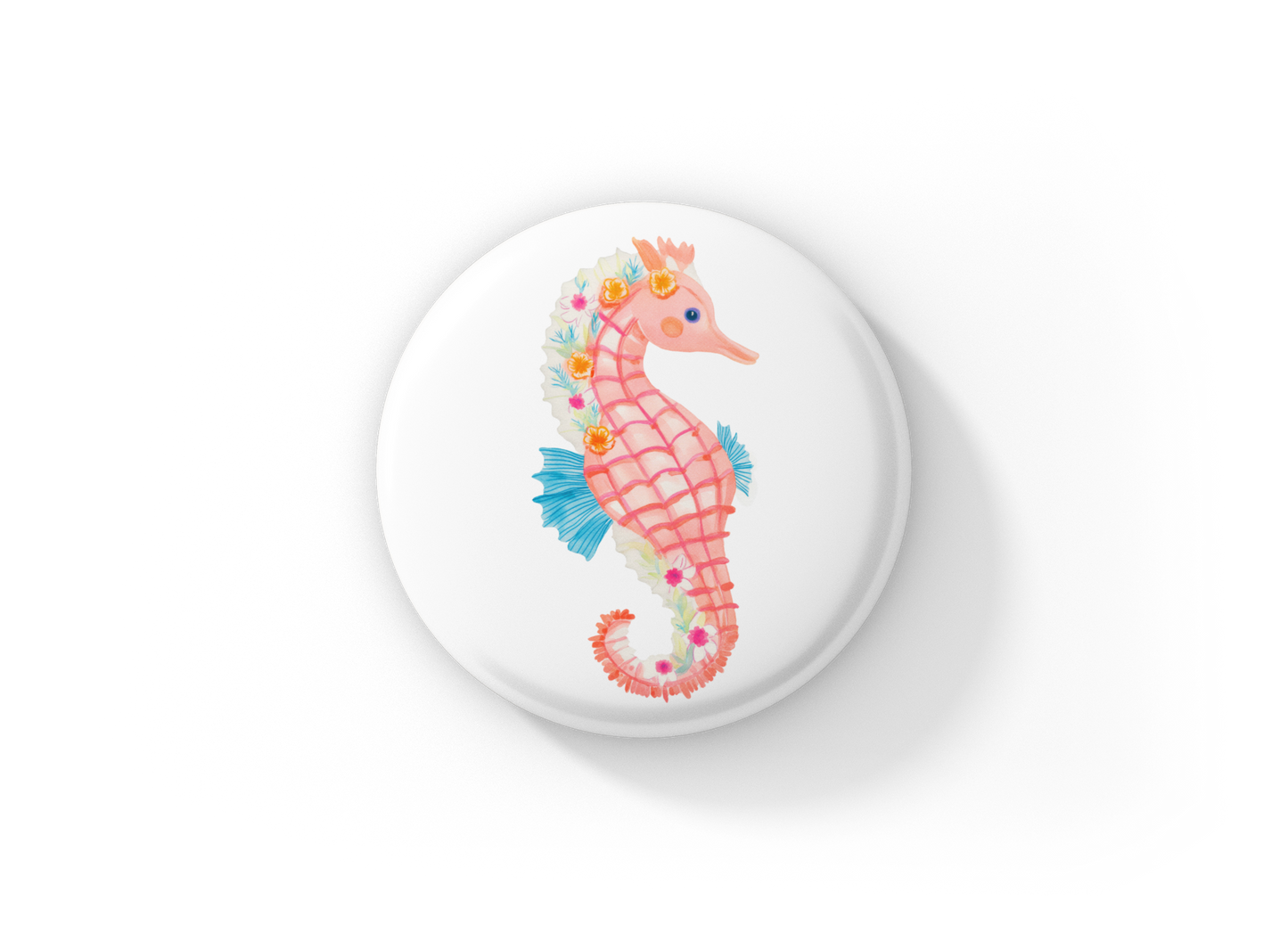 Pink Seahorse 4 Pin Back Button, Magnet