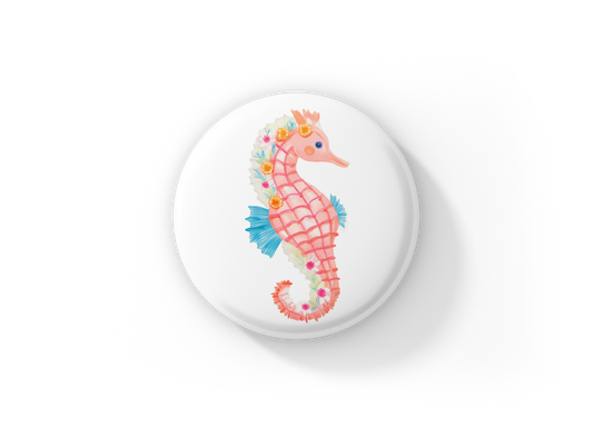 Pink Seahorse 4 Pin Back Button, Magnet