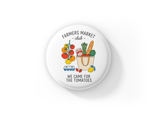 Farmers Market Club Pin Back Button, Magnet