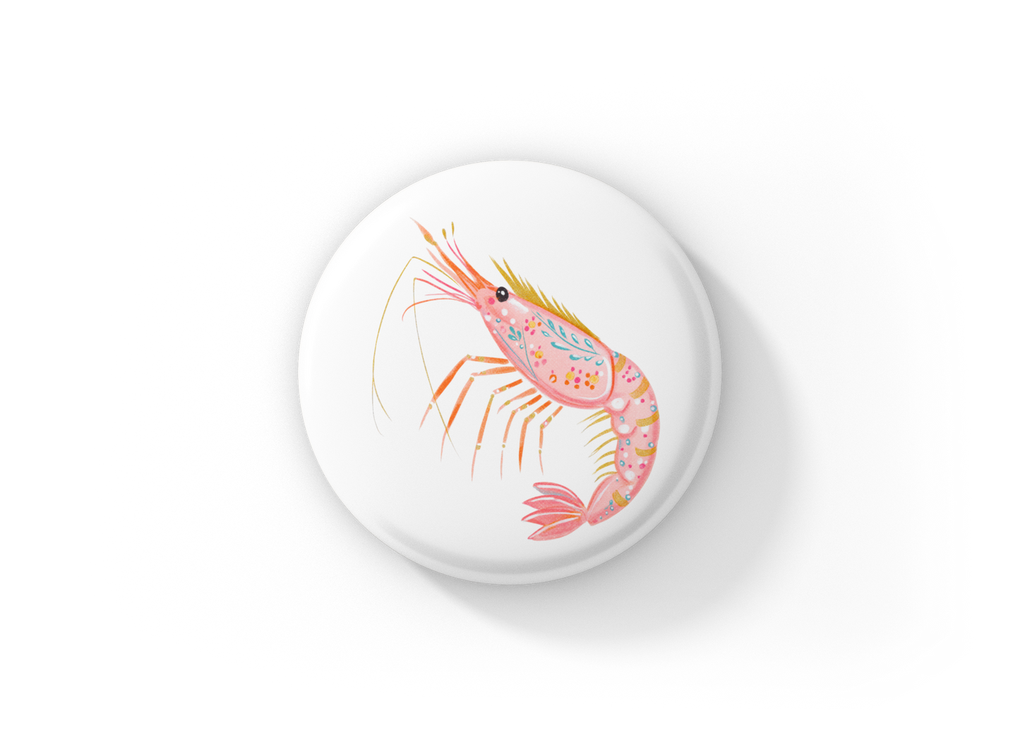 Pink Shrimp Pin Back Button, Magnet