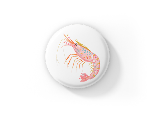 Pink Shrimp Pin Back Button, Magnet