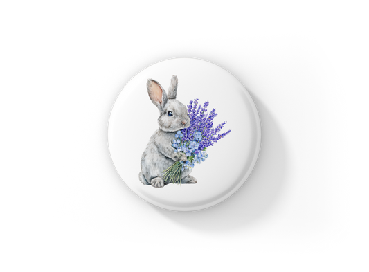 Floral Bunny 7 Pin Back Button, Magnet