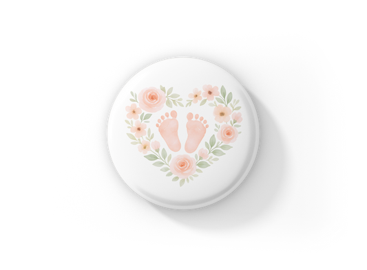 Baby Girl Floral Heart Pin Back Button, Magnet